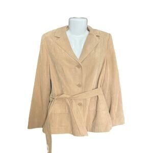 Judith Hart Petites Women's Tan 3-Button Front Belted Lined Jacket | Size 14P